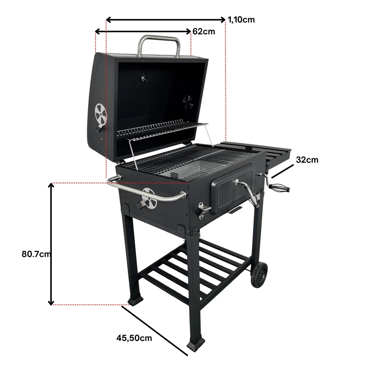 Churrasqueira Americana a bafo com Prateleira Retrátil