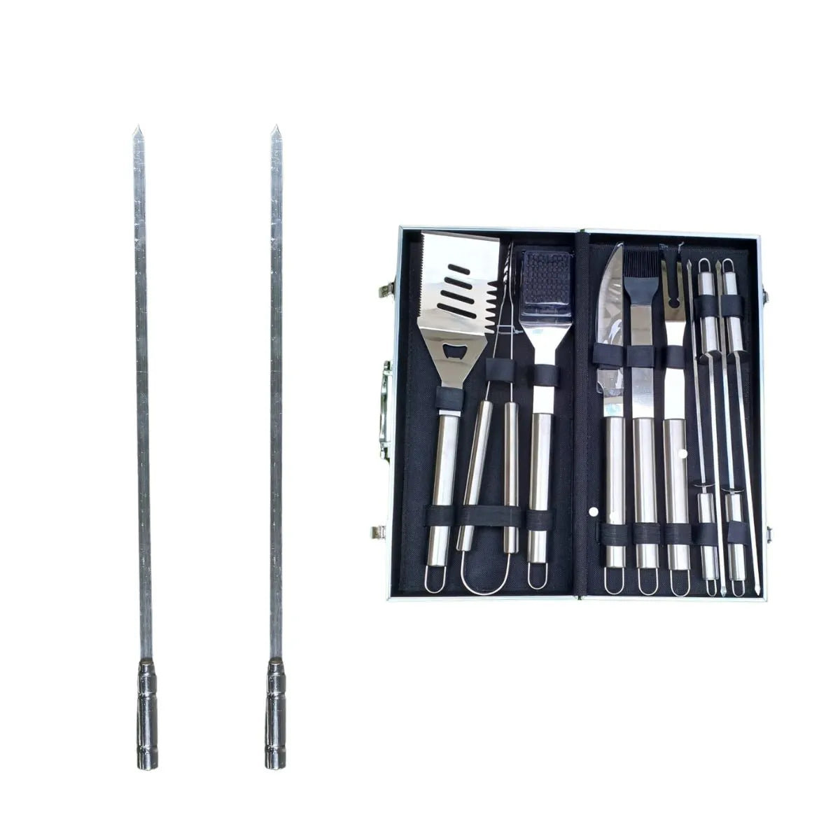 Kit 2 Espetos em alumínio + Kit churrasco - 10 peças