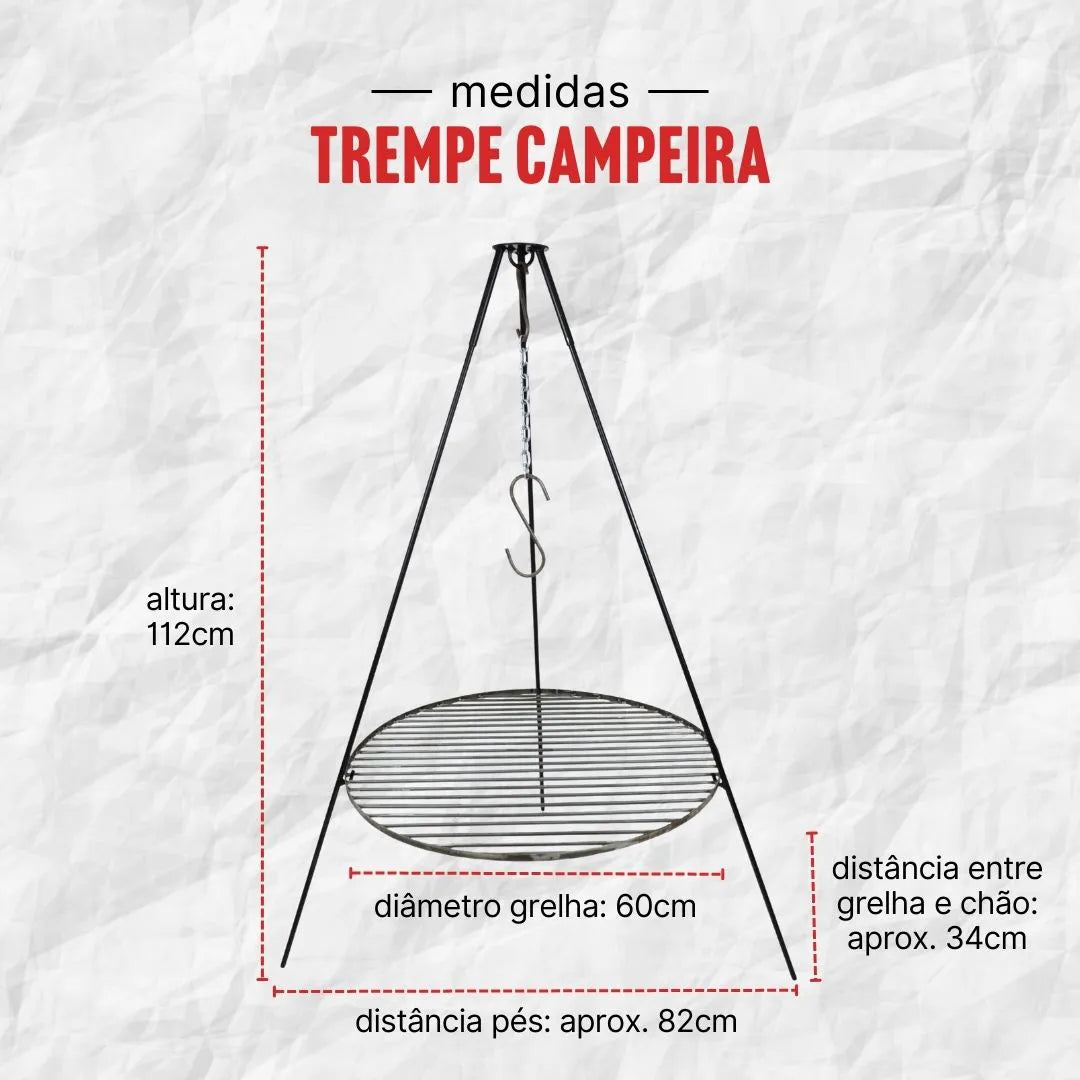 Trempe Campeira com Grelha para Fogo de Chão