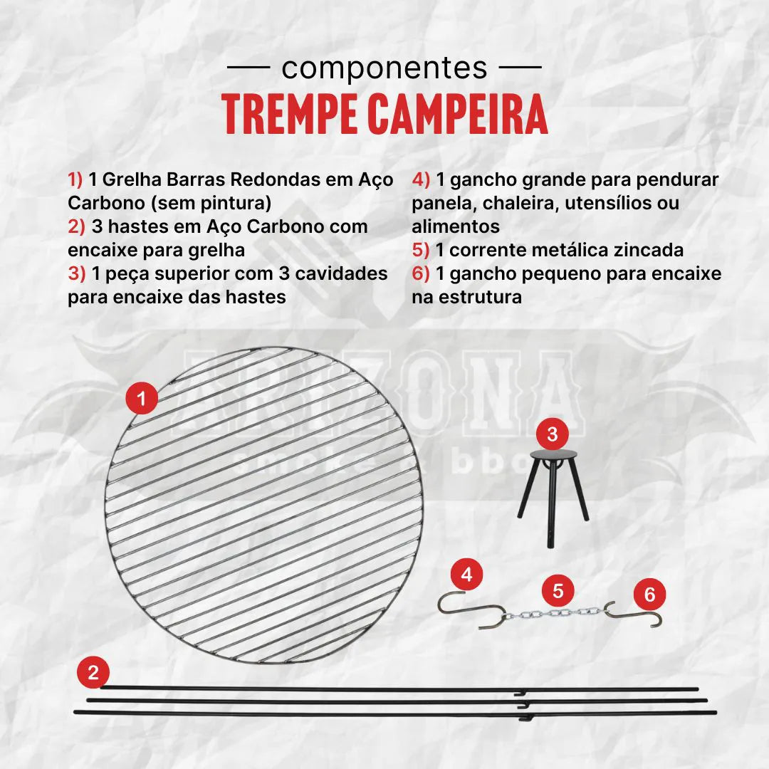 Trempe Campeira com Grelha para Fogo de Chão