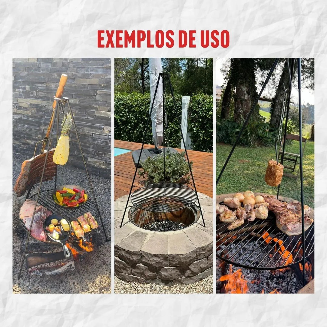 Trempe Campeira com Grelha para Fogo de Chão